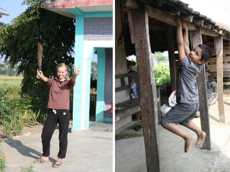 Vaikai žaidžia Nepalo kaime